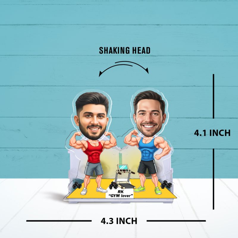 Personalized Gym Lover Bobblehead Caricature Solar Powered with Shaking Head Feature, Fitness Theme Desk Decor | Gift for Gym Lover Brother & Friends | Car Dashboard